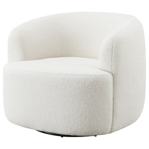 English Elm Denae Natural Upholstered Swivel Chair — Ivory Faux Sheepskin Accent Seat, Curvy 360° Swivel Comfort B062P351429