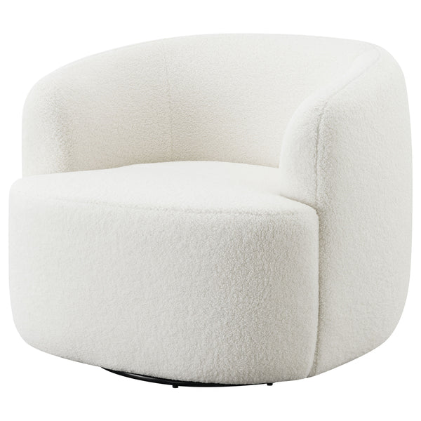 English Elm Denae Natural Upholstered Swivel Chair — Ivory Faux Sheepskin Accent Seat, Curvy 360° Swivel Comfort B062P351429