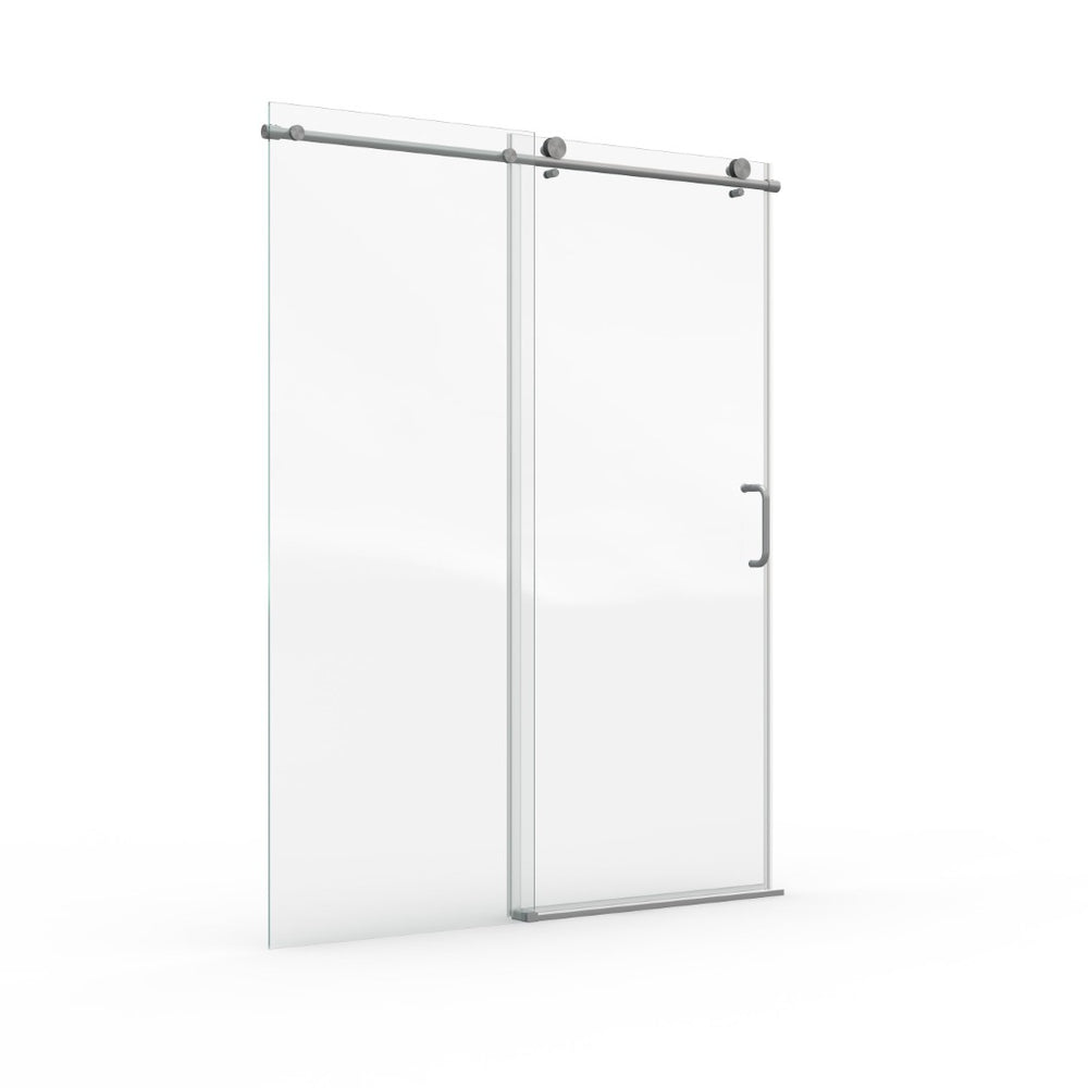 English Elm 56" Frameless Sliding Shower Door Tempered Glass Soft Close Matte Hardware Alcove Fit Brushed Nickel W1920P385293