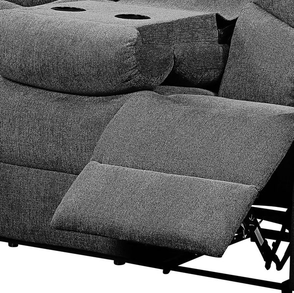 English Elm Kalen Gray Chenille Motion Sofa with Drop-Down Table, Cup Holders, Pillow-Top Arms & Pocket Coil Support B2726P253087