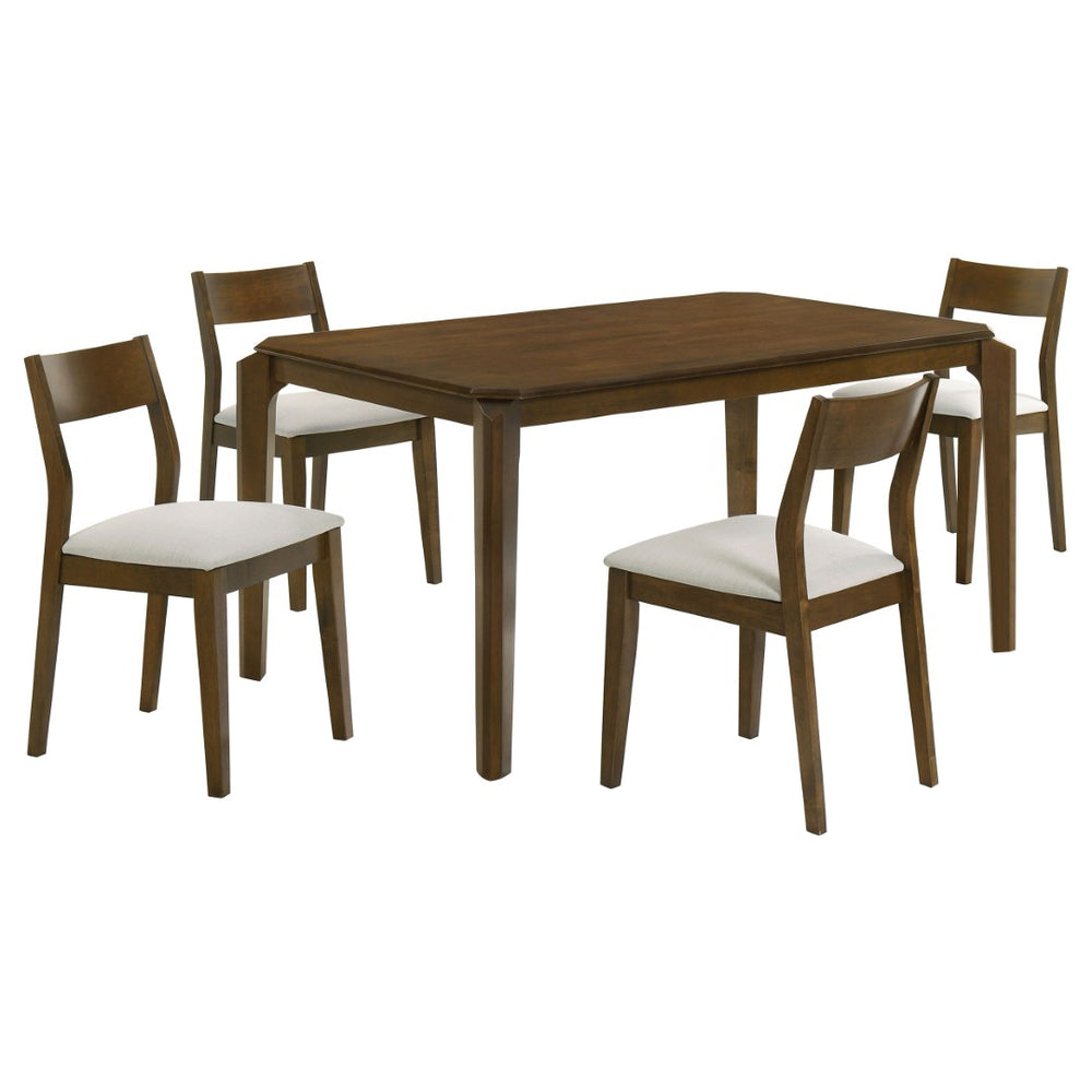 English Elm Warren Rubberwood Rectangular Dining Set Seats Four with Upholstered Chairs Modern B062S01393