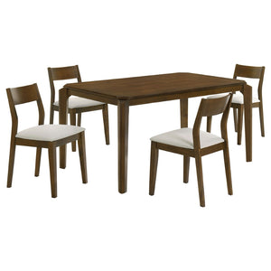 English Elm Warren Rubberwood Rectangular Dining Set Seats Four with Upholstered Chairs Modern B062S01393
