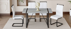 English Elm Table And Chair Set - Modern Grey Marble Mdf Dining Table With Metal Frame & 4 White Pu Chairs W1151S02685-GIGA