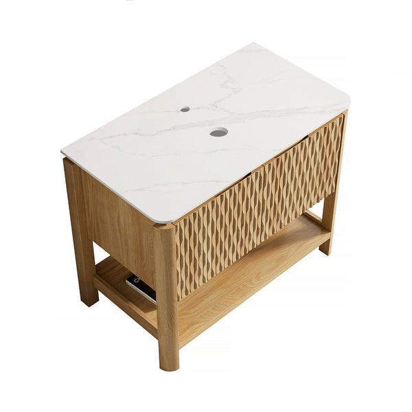 English Elm Nyah Wall Mounted Bathroom Vanity Cabinet with Led Lighting and Soft Close Drawer W2615P346330