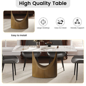 English Elm 63" Modern Rectangular Dining Table With White Sintered Stone Top & Bronze Iron Legs - Seats 6-8! W1535S00553