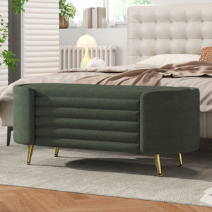 English Elm Modern Boucle Tufted Storage Ottoman Bench with Gold Legs for Bedroom or Entryway Green N719P305628F