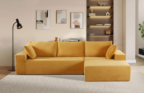 English Elm Cozyform Convertible Sectional Sofa - Soft Ginger Corduroy, Comfy Foam Couch For Living Spaces B2735P359714