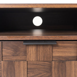 English Elm Mid retro TV Stand for TVs up to 85" — Medieval-inspired media console with 2 drawers, 4 cabinets, cable management Dark Brown N710P193724Q