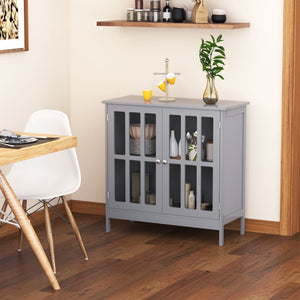 English Elm kleankin Grey Sideboard Buffet Cabinet with 2 Acrylic Doors, MDF Credenza for Kitchen Living Room Storage and Elevated Base (31.5") W2225P229410