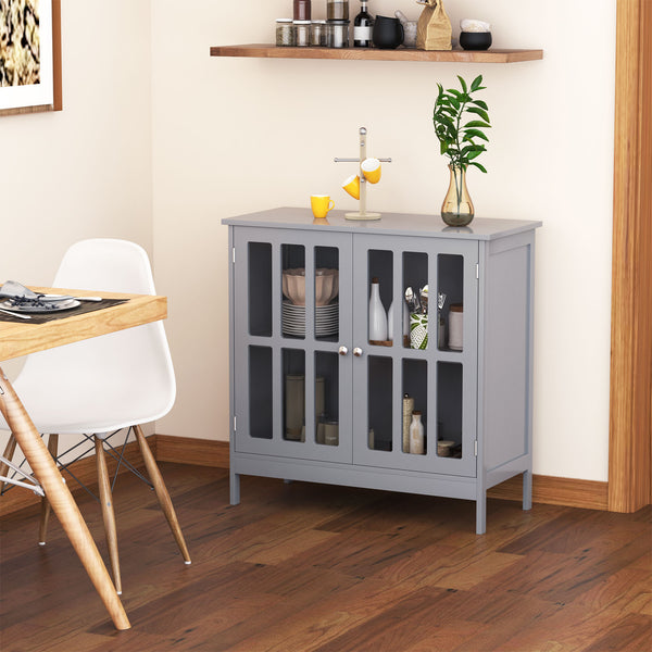 English Elm kleankin Grey Sideboard Buffet Cabinet with 2 Acrylic Doors, MDF Credenza for Kitchen Living Room Storage and Elevated Base (31.5") W2225P229410