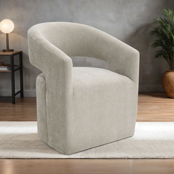 English Elm Contemporary Sculpted Barrel-Back Arm Chair with Smooth Casters, Neutral Textured Upholstery, Stylish Accent Seating taupe 27 L x 26 W x 33 H B2741P400836