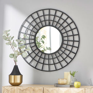 Christopher Knight Home® - Noble House - Crandall Handcrafted Modern Round Wall Mirror, Black