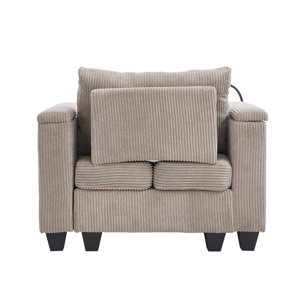 English Elm Convertible Chaise Lounge Sofa Chair & Bed - Corduroy With Usb Ports, Cup Holders & Storage Space N719S002021D
