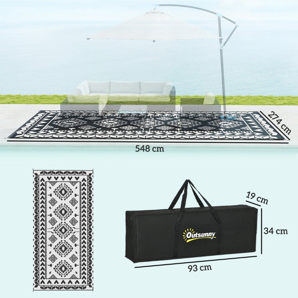 English Elm Outsunny Reversible Polypropylene Outdoor Rug Waterproof Patio Camping Mat with Carry Bag Black W2225P485552