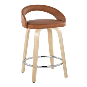 English Elm Fixed-height Swivel Counterstools Faux Leather Seat Wood Legs Chrome Footrest Set B202S01756