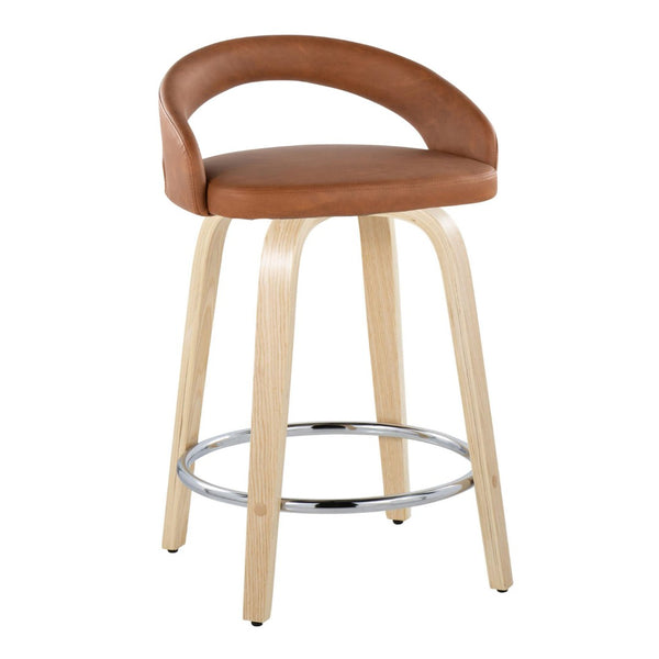 English Elm Fixed-height Swivel Counterstools Faux Leather Seat Wood Legs Chrome Footrest Set B202S01756
