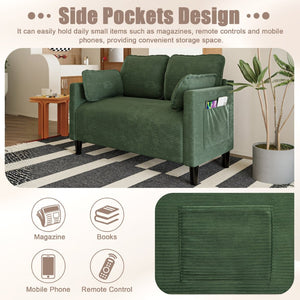 English Elm 48" Corduroy Compact Loveseat with Side Pocket Solid Wood Frame for Small Spaces Dark Green W2715P409866