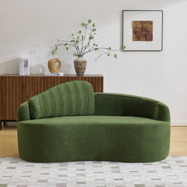 English Elm Curved Two Seat Chenille Sofa Sculptural Wave Design for Studio and Small Living Rooms Green W3612P422592