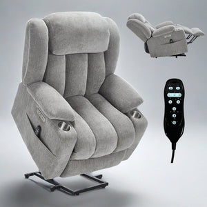 English Elm Up to 350 Lbs Chenille Power Lift Recliner with Massage Heat and Charging Ports W1803S00071