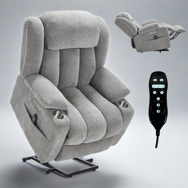 English Elm Up to 350 Lbs Chenille Power Lift Recliner with Massage Heat and Charging Ports W1803S00071