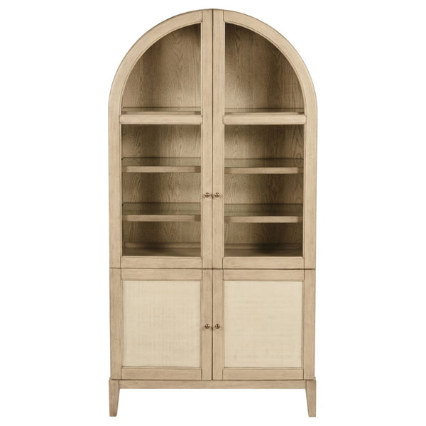 English Elm Kimpton Oak Veneer Counter Dining Set with Cane Chairs and Vitrine Cabinet B062S01824