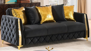 English Elm Lippa Quilted Polyester Sleeper Sofa with Gold Legs Storage and Contemporary Style Black B009S02234