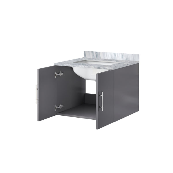 English Elm Dark Grey Bath Vanity With Carrara Marble Top, Soft-Close Doors & Stylish Storage For Modern Bathrooms B2731P258553