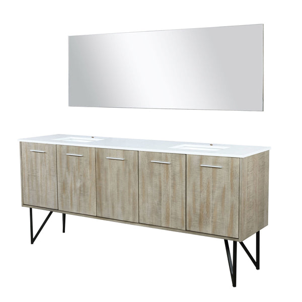 English Elm Rustic Acacia Double Bath Vanity 80in with White Quartz Top, 70in Mirror, Soft-Close Drawers, Durable B2731S01387