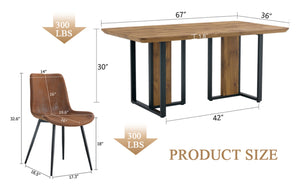 English Elm Table and Chair Set Wood Grain Mdf Top Six Seat Dining with Brown Suede Upholstered Chairs W1151S01954