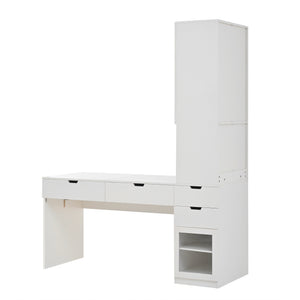 English Elm Versatile Makeup Vanity Desk with Mirror, Built-In Charging Station, 8 Hidden Storage Spaces, White N733S291664K