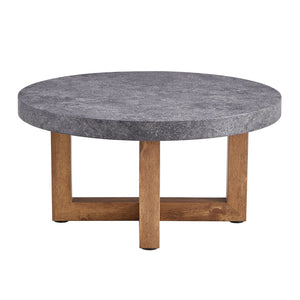 English Elm Modern Gray Texture MDF Round Coffee Table 31.4" – Retro Cross-Leg Design, Thick Top, Sturdy, Sleek Decor W1151P209822