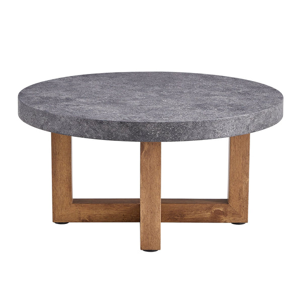 English Elm Modern Gray Texture MDF Round Coffee Table 31.4" – Retro Cross-Leg Design, Thick Top, Sturdy, Sleek Decor W1151P209822