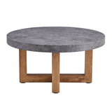 English Elm Modern Gray Texture Mdf Round Coffee Table - 31.4" Diameter.A Modern Retro Circular Coffee Table With A Diameter Of 31.4 Inches, Made Of Mdf Material, Suitable For Living Rooms.