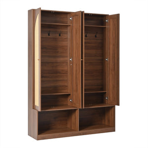 English Elm Rattan Door Hall Tree Bench with 6 Hooks Farmhouse Entryway Storage N721S000074D