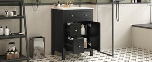 English Elm 24" Modern Bathroom Vanity with Ceramic Basin, French Country Cross-Grid Design & Soft-Close Drawers Black N710P280655B