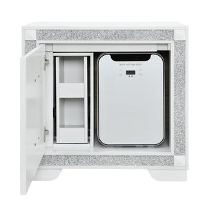 English Elm Soulmarie Glam Nightstand with Built-in Cooler Speaker and Glitter Panel Detail White B201P411420