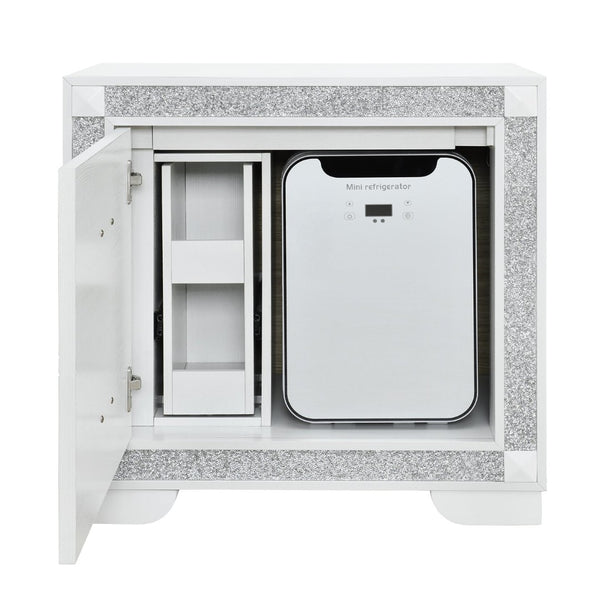 English Elm Soulmarie Glam Nightstand with Built-in Cooler Speaker and Glitter Panel Detail White B201P411420