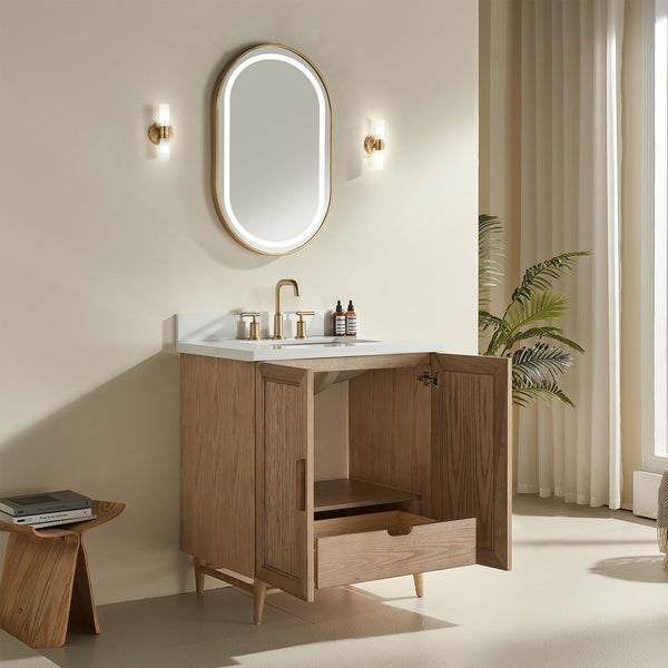 English Elm Fully Assembled 30" Light Coffee Bathroom Vanity With Solid Wood, Engineered Top & Soft-Close Drawers W1826P343423