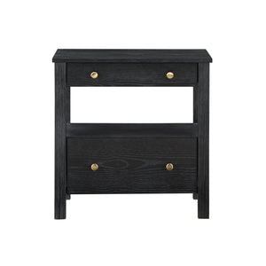 English Elm Danielle Modern 2-Drawer Nightstand in Black Oak Veneer with Gold Knobs, Smooth Glides & Shelf B050P376972