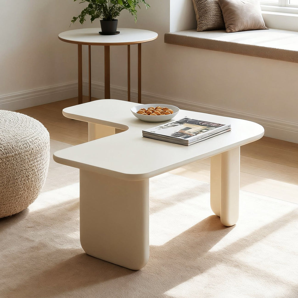 English Elm 35.43" L-Shape Modern Coffee Table with Sturdy Curved Legs, Nesting Space-Saving Design, MDF Finish White W2664P346450
