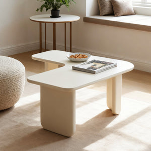 English Elm 35.43" L-Shape Modern Coffee Table with Sturdy Curved Legs, Nesting Space-Saving Design, MDF Finish White W2664P346450