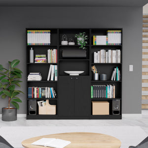 English Elm Lecanto Elegant 3-Piece Bookcase Set with 13 Shelves and Two-Door Cabinet for Modern Living Room Storage Black 41 L x 28 W x 5 H B200S00333