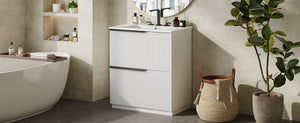 English Elm Christopher Knight Home® - 30" Elegant Freestanding Bathroom Vanity With Ceramic Sink, Soft-Close Drawers & Fluted Design N817P288915W