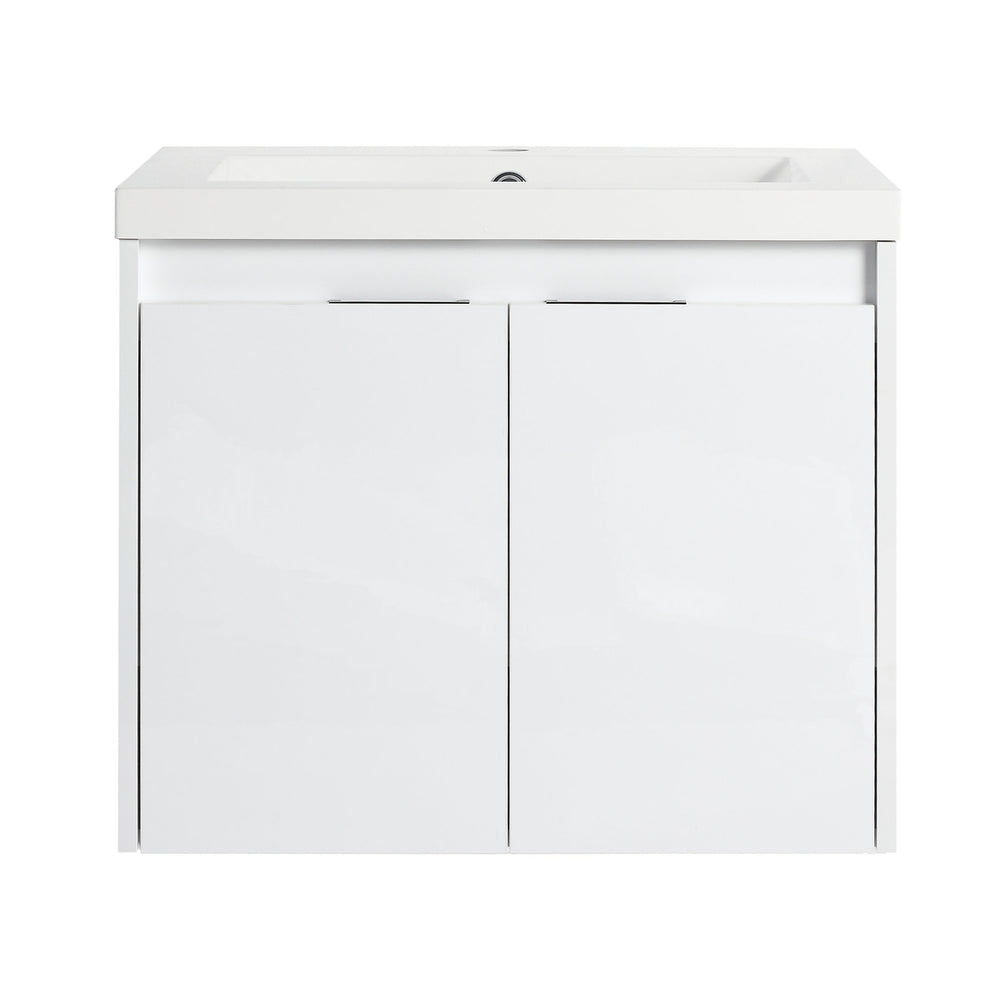 English Elm 24" Modern Wall-Mounted Bathroom Vanity with Resin Sink, Soft-Close Doors, Wall Cabinet, White W999S00418