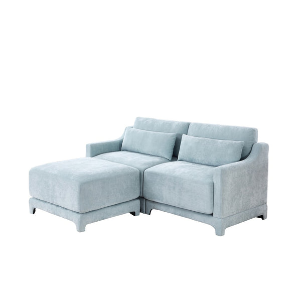 English Elm Two-Seater Sofa Set In Sky Blue Chenille With Ottoman & Lumbar Pillows - Elegant, Ergonomic Comfort W714S01204-GIGA