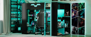 English Elm Full Size Gaming Loft Bed with Rgb Lighting Built-in Desk and Usb Charging Ports Blue LT000275AAC