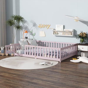 English Elm Full Size Rubberwood Floor Bed with Safety Guardrails and Latching Door for Toddlers Pink W504P429304