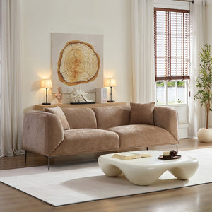 English Elm Modern 3-Seater Sofa with High-Density Foam Support, Durable Fabric, Ergonomic Comfort for Living Spaces Camel+Brown W2085S00088