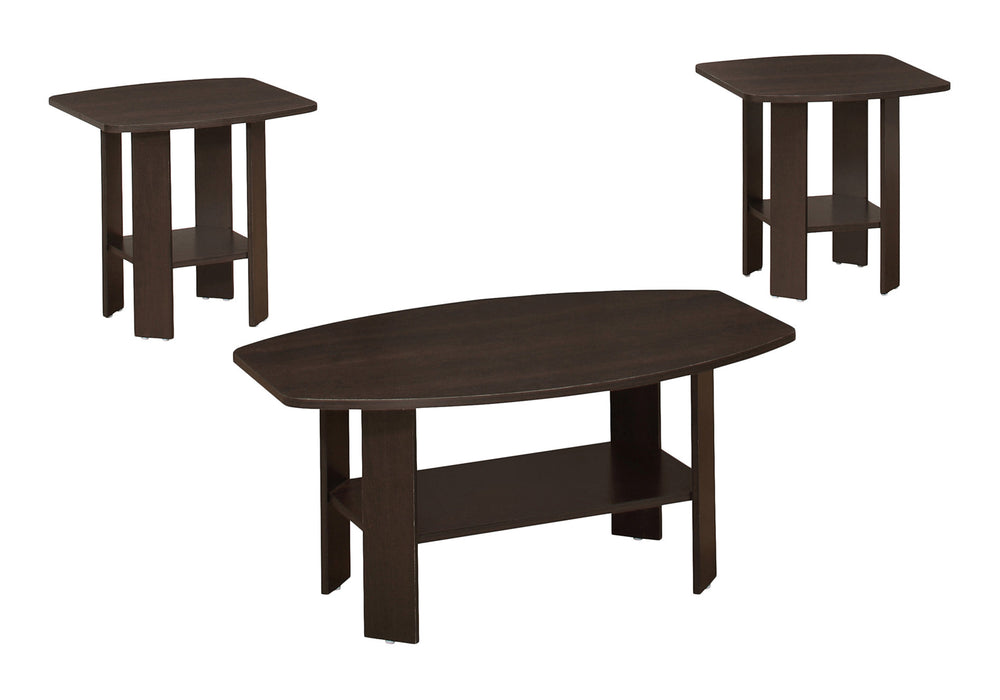 English Elm Table 3-Piece Set with Coffee and End Tables, Brown Laminate, Rounded Edges, Shelves for Storage Espresso 39 L x 25 W x 5 H B2710P219980