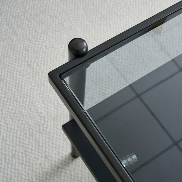 English Elm Rectangle Coffee Table With Sleek Gray Glass Top & Sturdy Black Metal Legs - Modern Living Room Style W241139565-GIGA